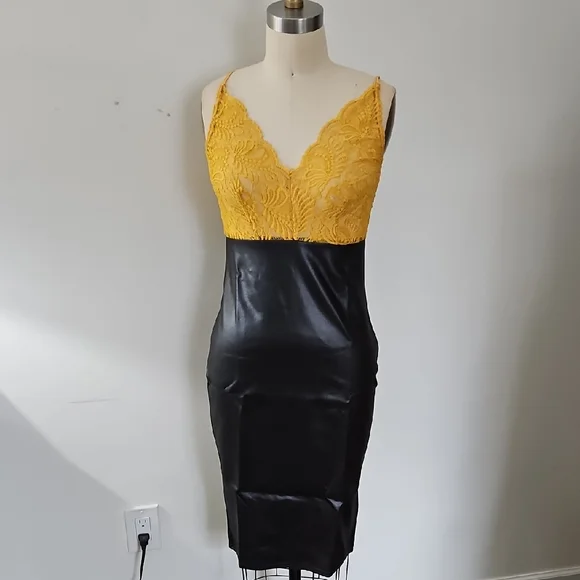 AYANAPA SZ 10 & 12 DRESS YELLOW and Black Lace Dress - Picture 1 of 5